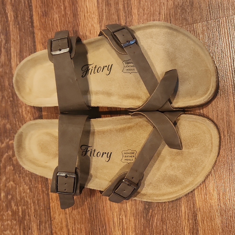 Fitory Womens Leather Slide with Cork Footbed